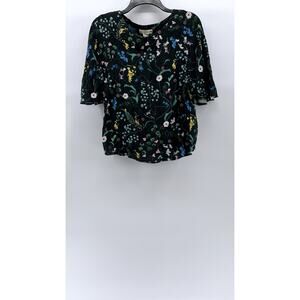 ANNA GLOVER X H&M Women's Black Floral Print Crewneck Short Sleeve Top SZ 4